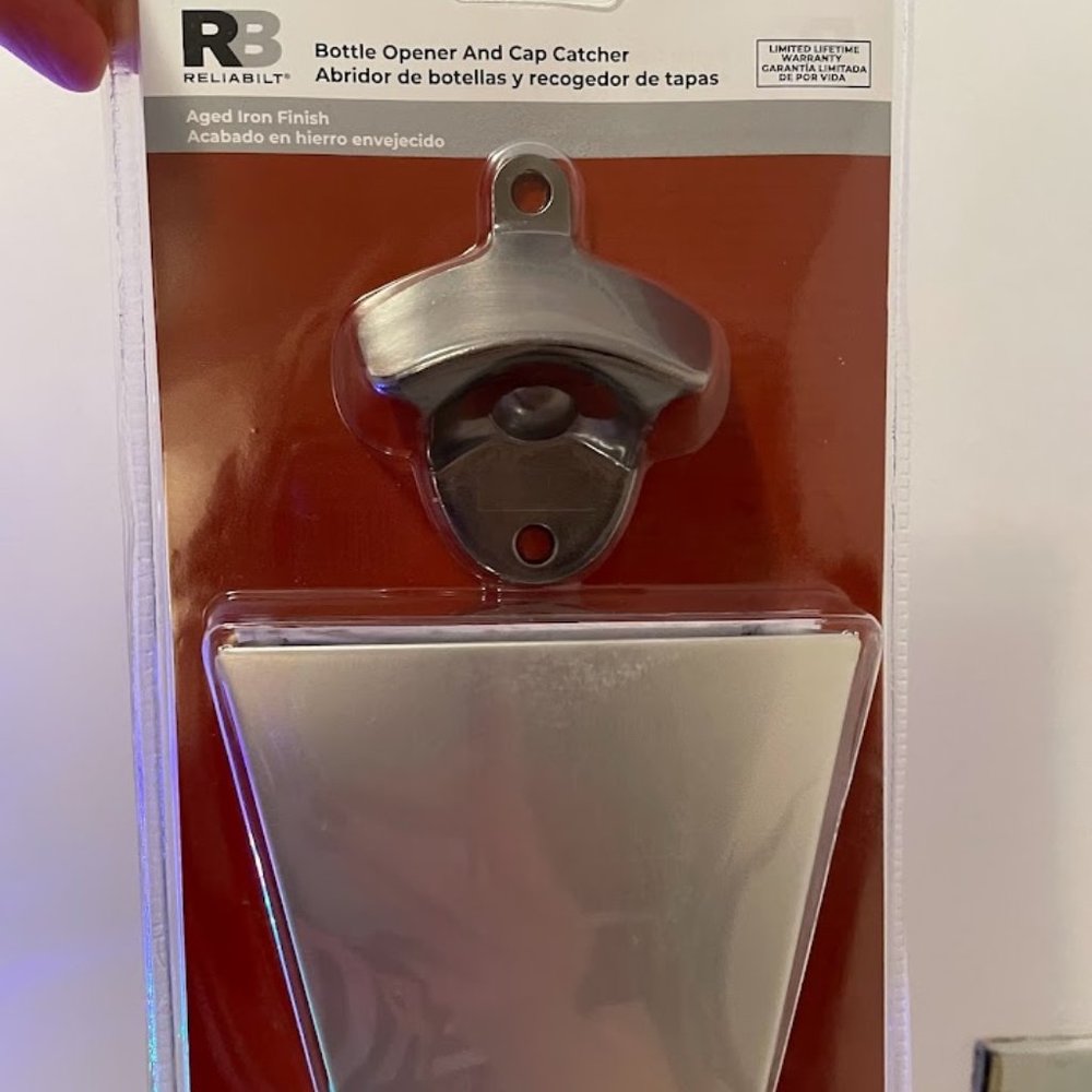Wall Mounted Bottle Opener with Cap Catcher & Aged Iron Finish